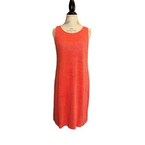 Eileen Fisher Firefly Orange Linen Stripe Shift Dress Size Extra Small